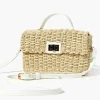 Contrast-Trim Basketwoven Crossbody Bag