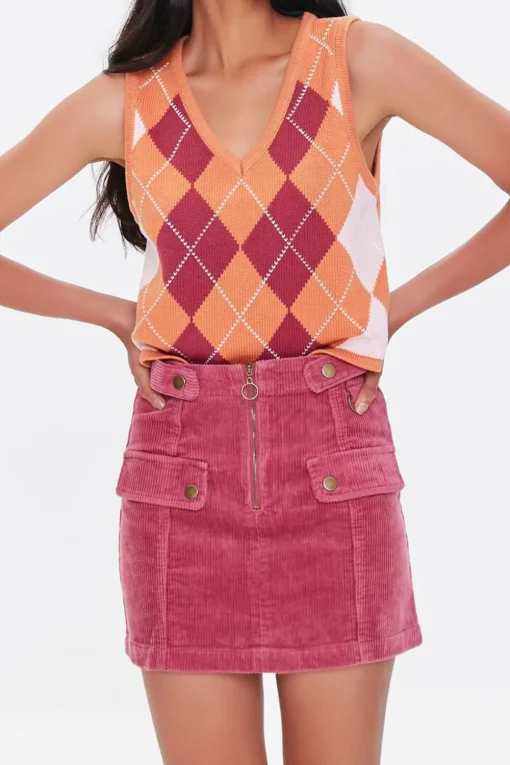Corduroy O-Ring Mini Skirt