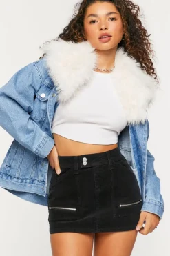 Corduroy Zipper Mini Skirt