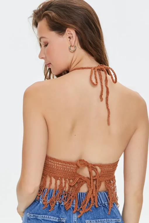 Crochet Tassel-Trim Halter Top