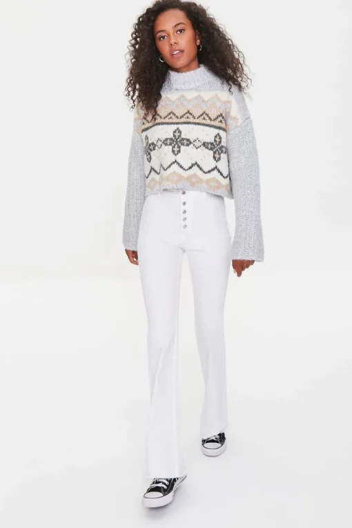 Cropped Geo Print Sweater