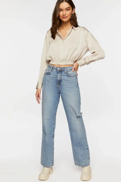 Cropped Satin Shirt