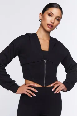 Cropped V-Hem Zip-Up Hoodie
