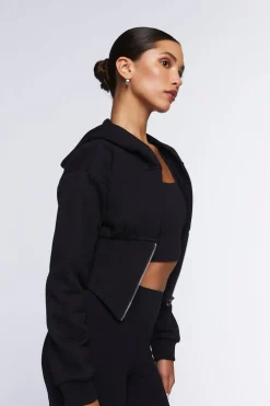 Cropped V-Hem Zip-Up Hoodie