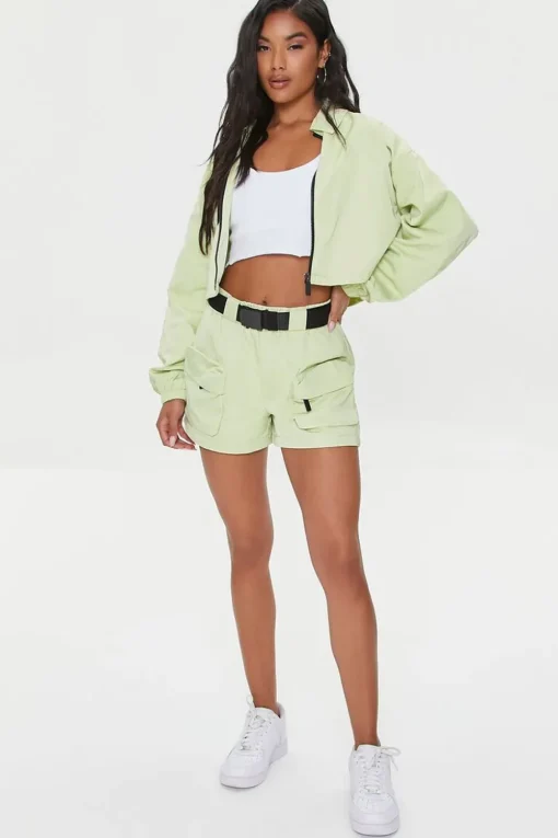 Cropped Zip-Up Windbreaker Jacket