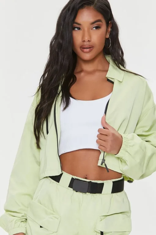 Cropped Zip-Up Windbreaker Jacket
