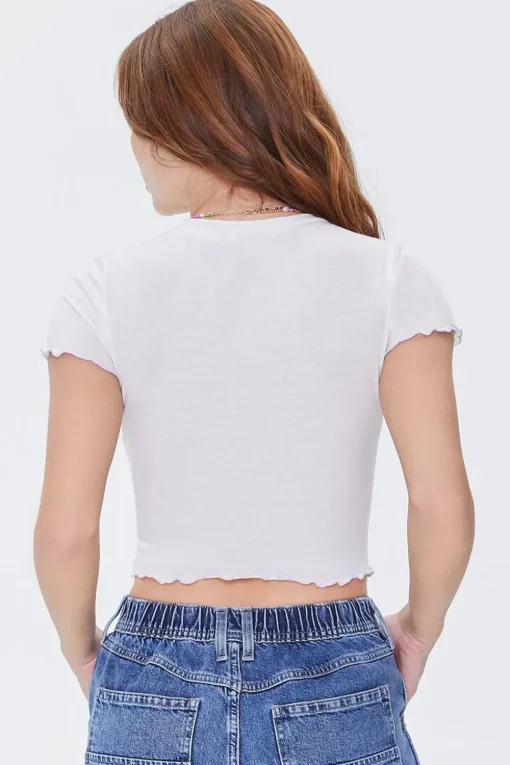 Cutout Floral Cropped Tee