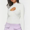 Cutout Mock Neck Sweater-Knit Top