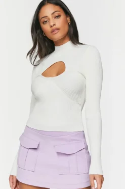 Cutout Mock Neck Sweater-Knit Top