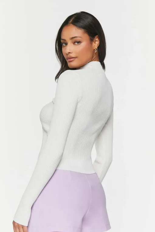 Cutout Mock Neck Sweater-Knit Top
