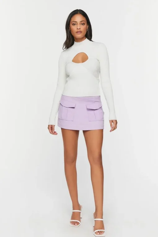 Cutout Mock Neck Sweater-Knit Top