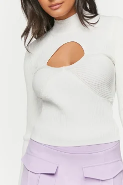 Cutout Mock Neck Sweater-Knit Top