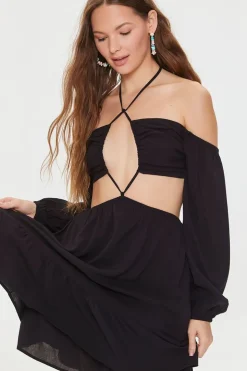 Cutout Strappy Halter Mini Dress