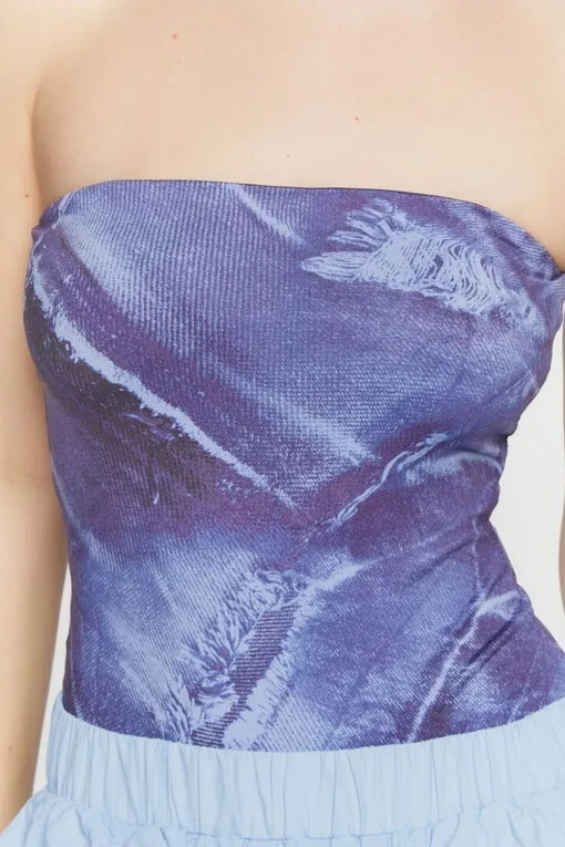 Denim Print Tube Bodysuit