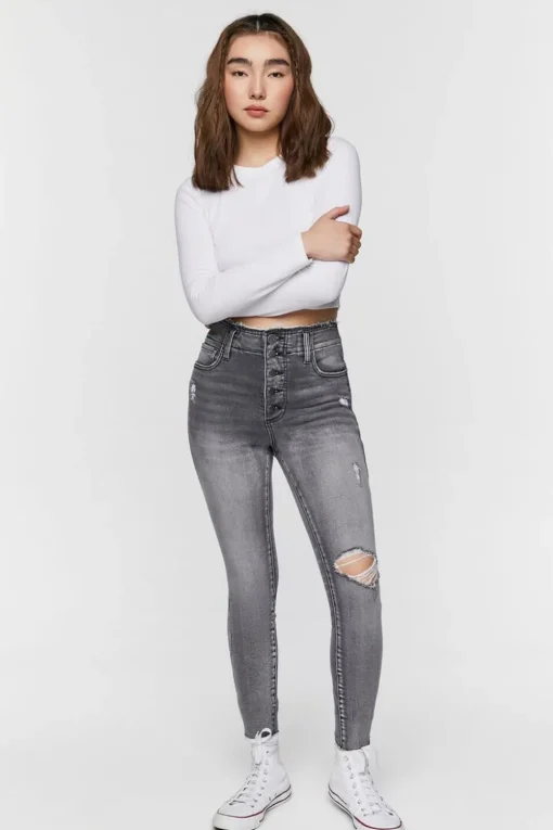 Distressed High-Rise Skinny Jeans