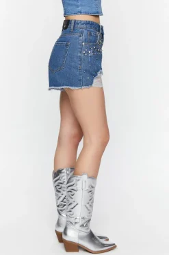 Distressed Rhinestone Denim Shorts