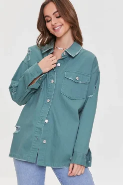 Distressed Twill Shacket