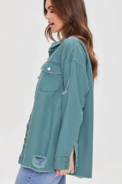 Distressed Twill Shacket