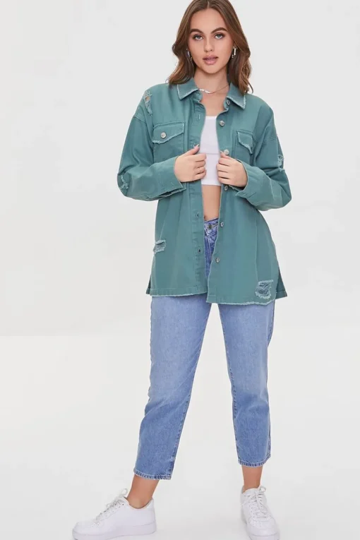 Distressed Twill Shacket