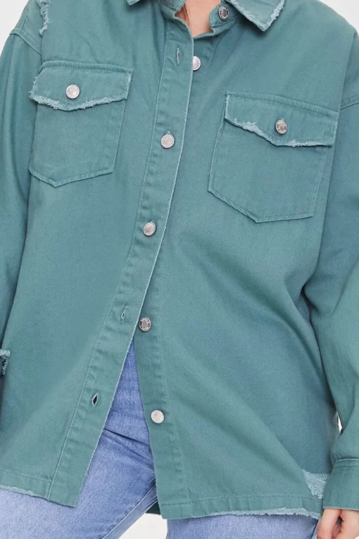 Distressed Twill Shacket