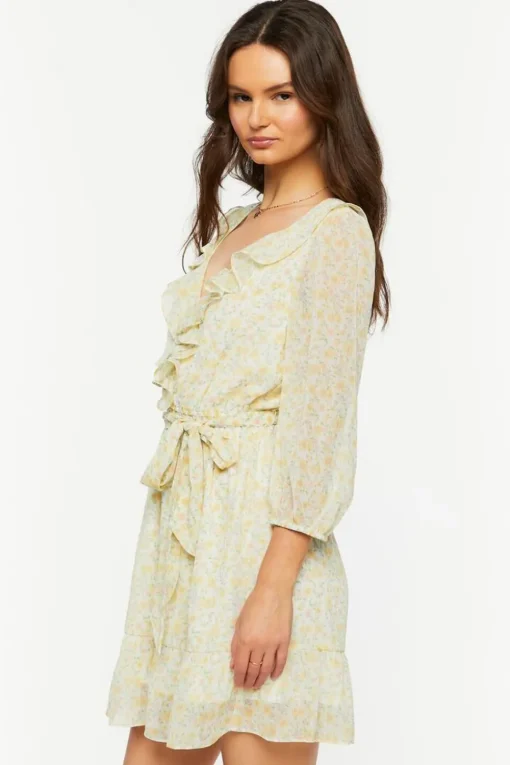 Ditsy Floral Ruffle-Trim Mini Dress