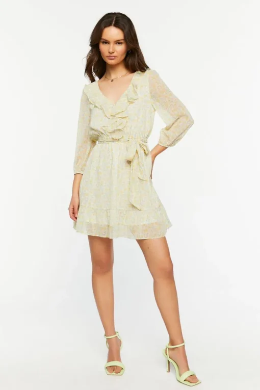 Ditsy Floral Ruffle-Trim Mini Dress
