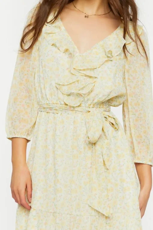Ditsy Floral Ruffle-Trim Mini Dress