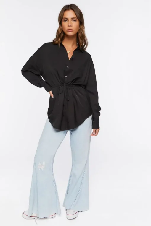 Drawstring Dolphin-Hem Shirt