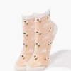 Embroidered Floral Mesh Crew Socks