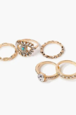 Evil Eye Faux Gem Ring Set