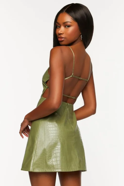 Faux Croc Backless Mini Dress