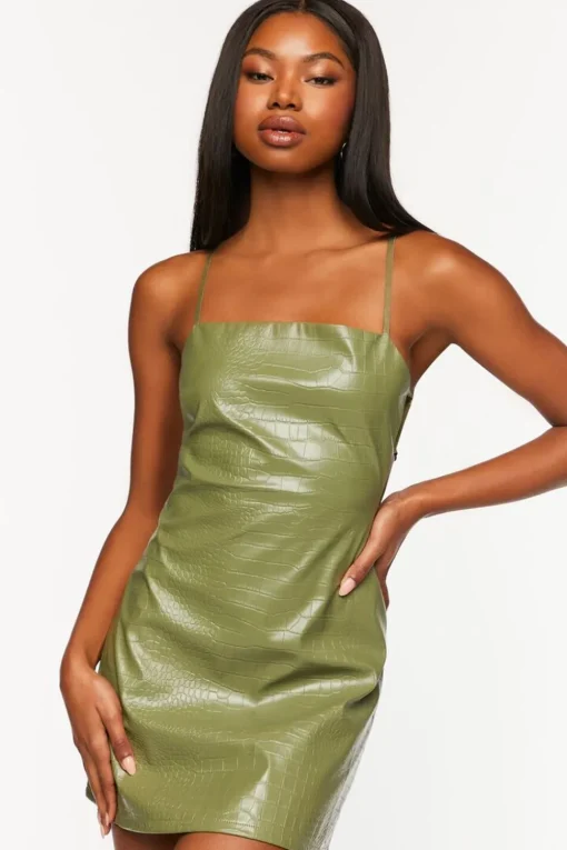 Faux Croc Backless Mini Dress