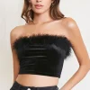Faux Feather-Trim Tube Top