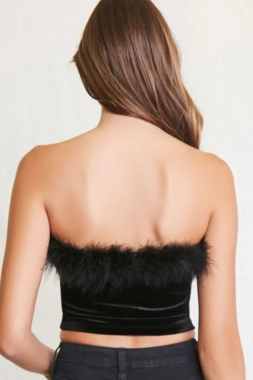 Faux Feather-Trim Tube Top