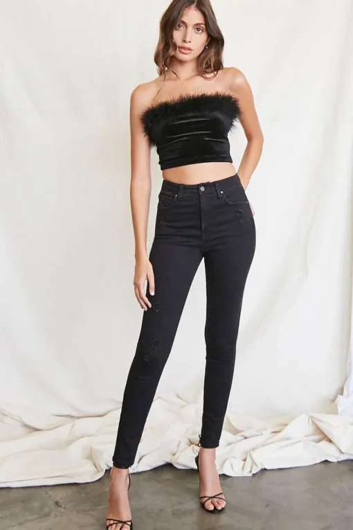 Faux Feather-Trim Tube Top