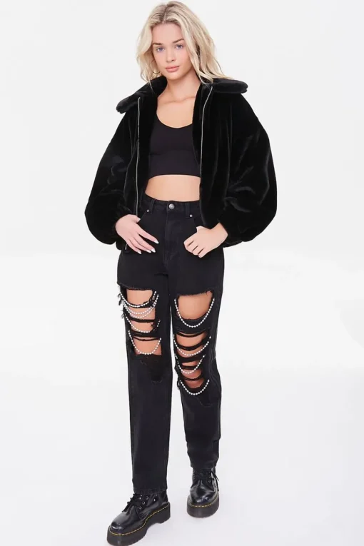 Faux Fur Angel Graphic Jacket