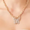 Faux Gem Butterfly Pendant Necklace