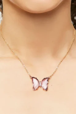 Faux Gem Butterfly Pendant Necklace