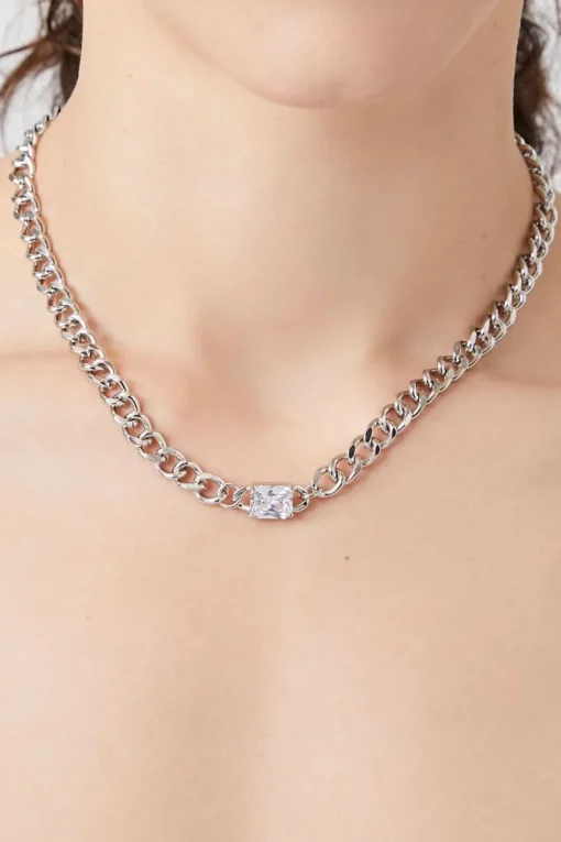 Faux Gem Curb Chain Necklace