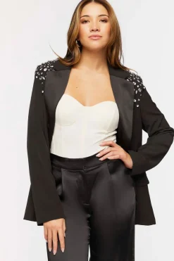 Faux Gem Shoulder Blazer