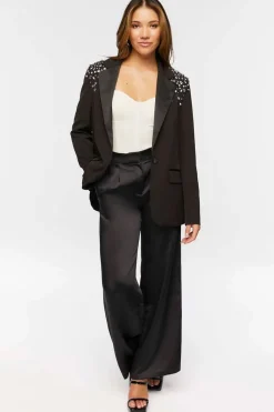 Faux Gem Shoulder Blazer