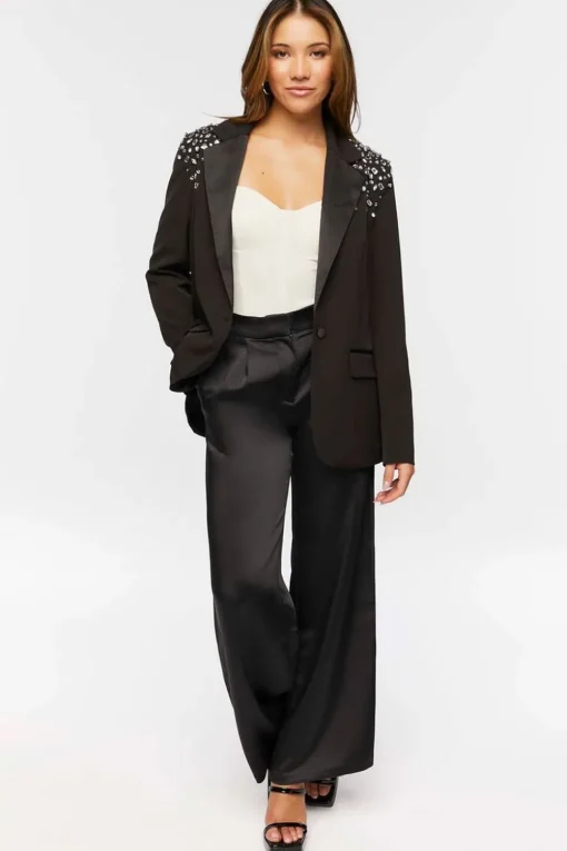 Faux Gem Shoulder Blazer