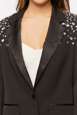 Faux Gem Shoulder Blazer