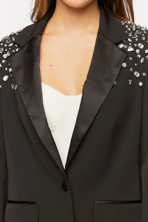 Faux Gem Shoulder Blazer