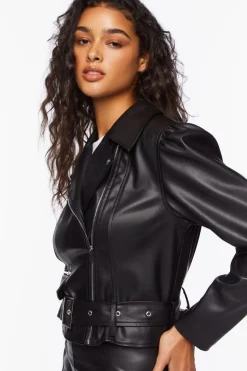 Faux Leather Belted Moto Jacket