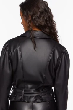 Faux Leather Belted Moto Jacket