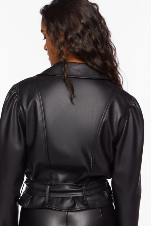 Faux Leather Belted Moto Jacket