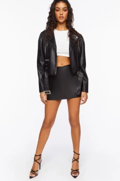 Faux Leather Belted Moto Jacket