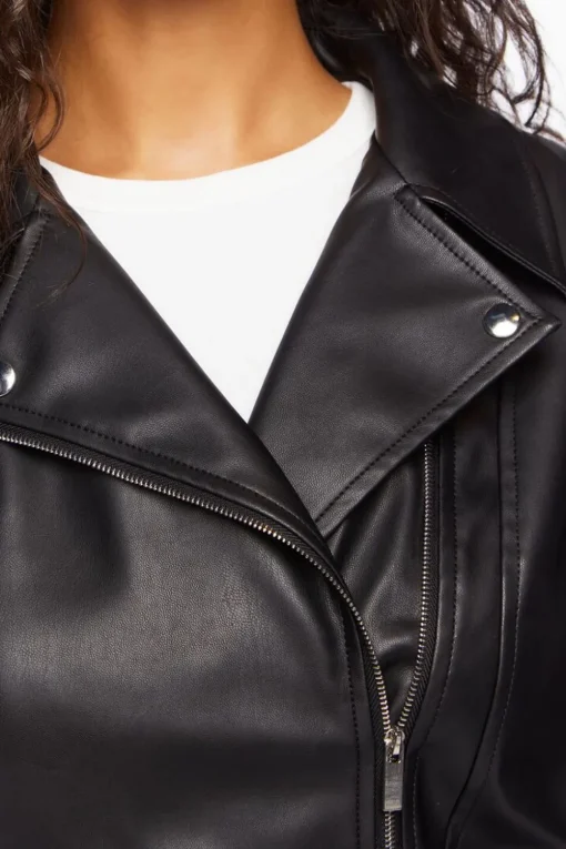 Faux Leather Belted Moto Jacket