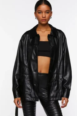 Faux Leather Belted Shacket